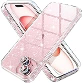 Choiche Compatible for iPhone 15 Case Women Phone Case, Cute Bling Sparkly, Military Grade Drop Protection, 2 Diamond Camera Lens Covers, 2 Tempered Glass Protectors, 6.1 inch (Glitter Clear)