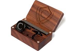 PROPHET CLUE PC Mens Initial Cufflinks and Tie Clip A-Z Alphabet Letter Black Stainless Cuff Links Tie Bar with Engraved Walnut Wood Box Groom Groomsman Wedding Set