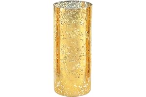 WGVI Hurricane Candle Holder Sleeve, W: 5", Ht: 10", Gold Speckled Glass Cylinder Open Both Ends, Chimney Tube Shade, 1 Piece