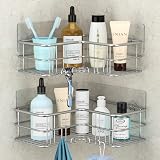 Menbyci 2 Pack Corner Shower Caddy with 8 Hooks Stainless Steel Adhesive Shelf view 9