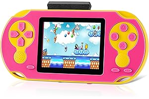 GREENCREEK 16 Bit Handheld Game for Kids, Video Game Player with Built in 230 HD Games, 3.0'' Screen Retro Electronic Machine with 3 Cartridges, Portable Rechargeable Games for Ages 3-12 (Rose Red)