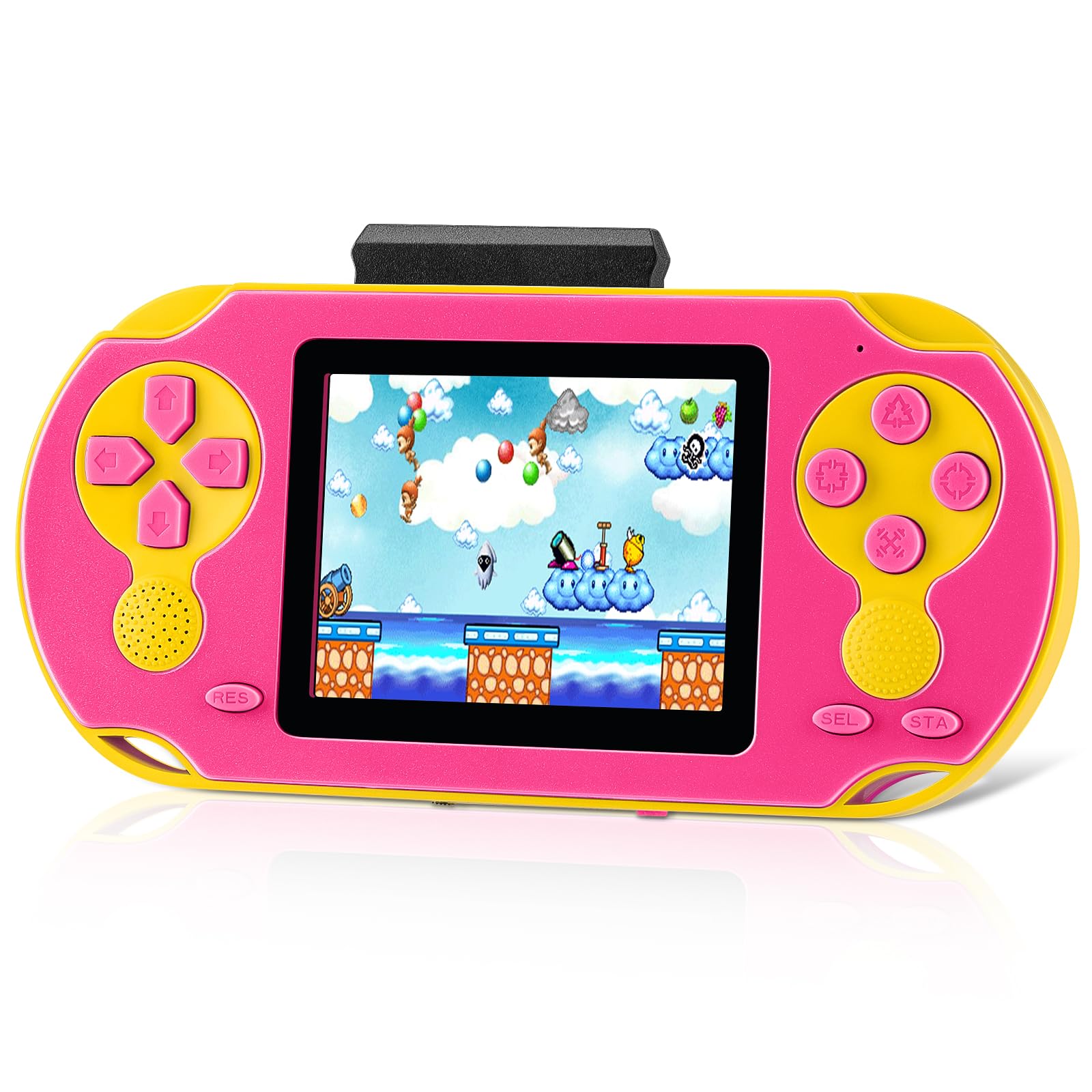 Photo 1 of 16 Bit Handheld Game for Kids, Video Game Player with Built in 230 HD Games, 3.0'' Screen Retro Electronic Machine with 3 Cartridges, Portable Rechargeable Games for Ages 3-12 (Rose Red)