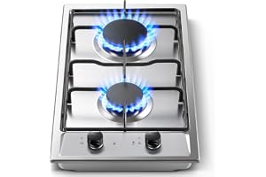 Gas Cooktop 2 Burner, 12 Inch Built-in Propane Cooktop, NG/LPG Dual Fuel Gas Stove Top with Thermocouple Safety Protection, Stainless Steel Stove for Apartment, Kitchen & RV