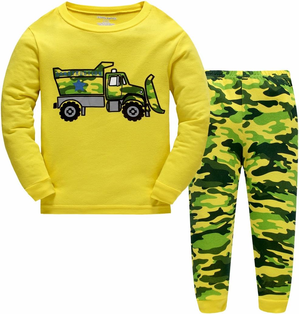 Boys Pajamas Bulldozer Toddler Pants Set 100% Cotton Kids Size 2-7 Years (Yellow,4T)