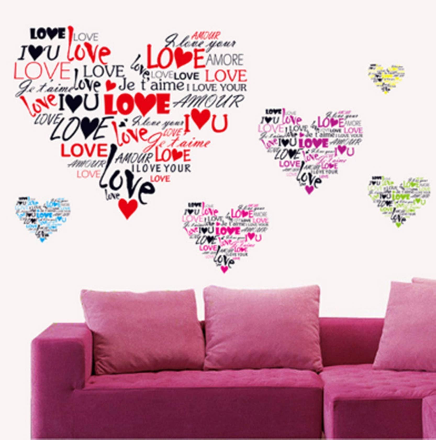 Romantic Love Heart Pattern DIY Wall Stickers Love Confession Quote Wall Decal Valentine's Day Decoration Living Room Bedroom Bedside Wedding Room Decals Mural