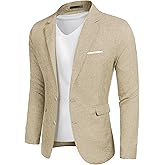YND Men's Slim Fit Two Buttons Linen Business Blazer, Sport Coat Lightweight Business Daily Coat
