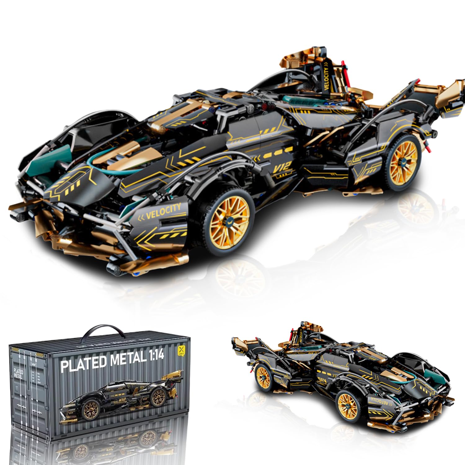 Technik Sport Car Building Blocks Set, 967 PCS Super Sports Car Building Kit, 1:14 Racing Sports Collectible Model Supercar Brick Set, Vehicle Construction Toys Gift for Adults and Teens（V12）