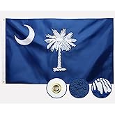 Double Sided South Carolina State Flag 3x5 Outdoor The Longest Lasting SC Flags Heavy Duty 210D Nylon, Sewn Stripes, Embroidered Star, Stronger Brass Grommets,4 Stitched Hemming, Perfect