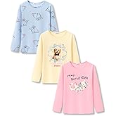 Serdomi Girls Long Sleeve T-Shirt 3 Packs- Soft Tops Star Dog/Heart Shaped Balloons/Bunny Graphic Tee Size 6-14
