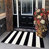 KaHouen Cotton Black and White Striped Rug (27.5 x 43 Inches), Washable Hand-Woven Stripe Outdoor Front Door Mat for Layered 