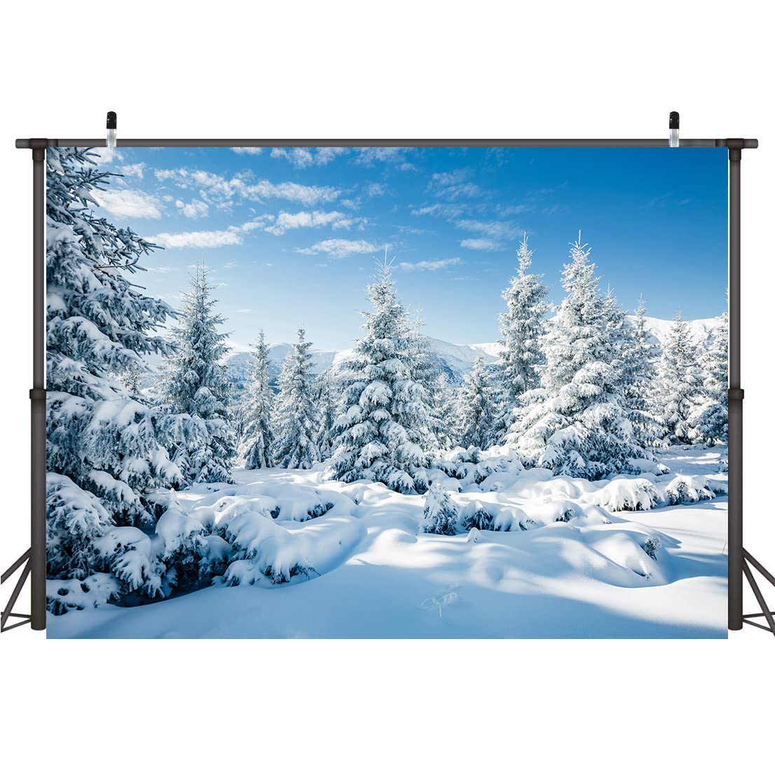 AIIKES 10x8FT Snowy Scenery Backdrop Winter Forest Snow Tree Photography Backdrop Outdoor Sky Winter Snowfield Landscape Snow Covered Pine Trees Photo Studio Props 12-346