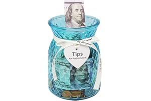 Yamahiko Glass Tips Jar for Money, Tip Box for Bartender Bars Money Container Musicians Restaurants, Glass Tips Jar Bottle Bucket Box for Money Cash Storage Container, Blue