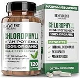 Benevolent Chlorophyll Capsules 350mg - 100% Natural + Ultra Chlorophyll 20x Potency Concentration for Energy Boost, Immune Support, Internal Deodorant, Skin Health, Non-GMO, 120 Capsules