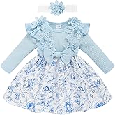 Baby Girl Dress Fall Flower Ruffle with Lace Headband Toddler Girls 3M-3T Infant Dresses Winter Baby Girl Clothes
