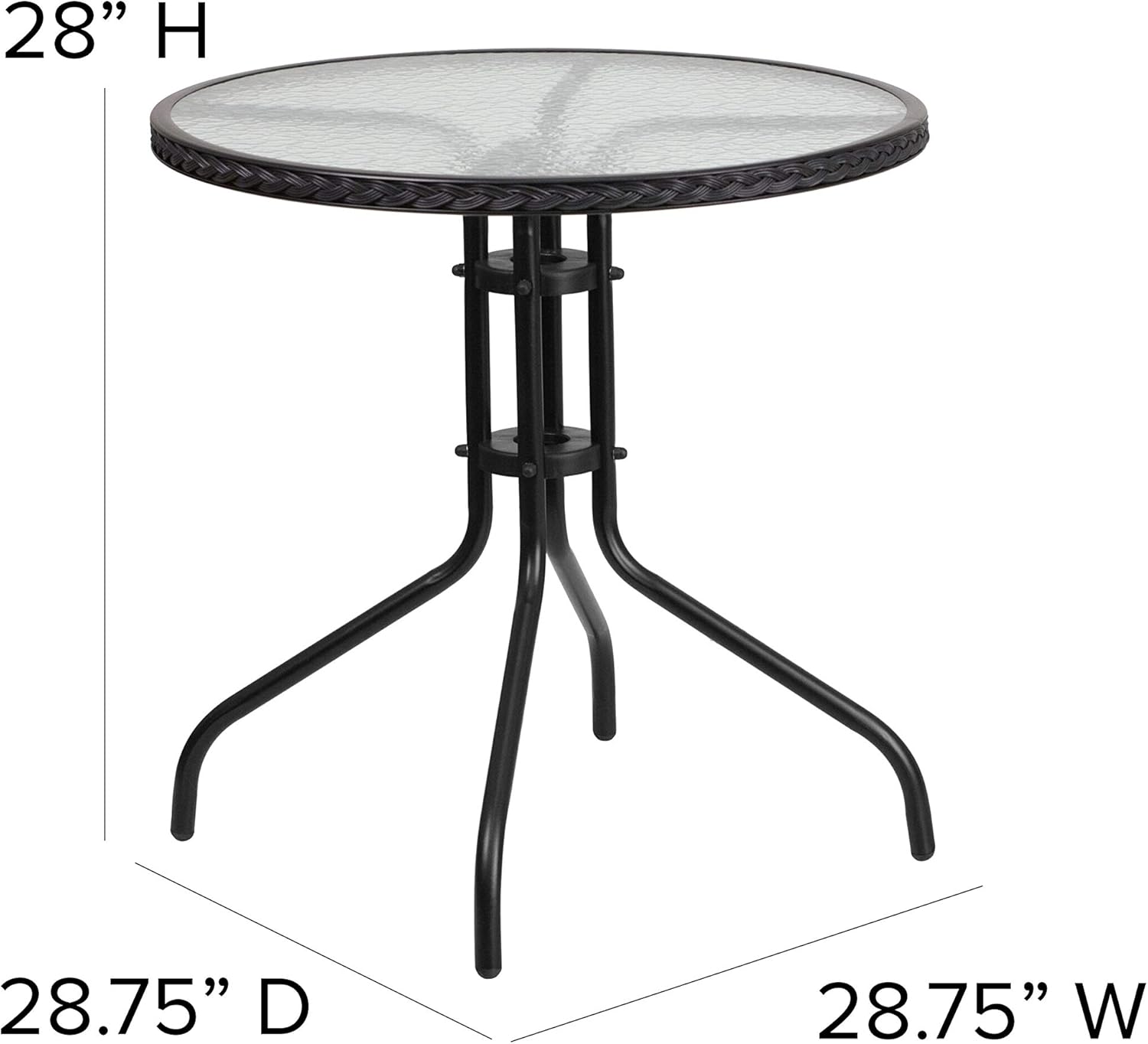 Flash Furniture 28'' Round Tempered Glass Metal Table with Black Rattan Edging: Furniture & Decor