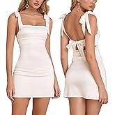 URYIAO Satin Silk Mini Dress for Women Bow Tie Short Homecoming Night Out Club Dresses