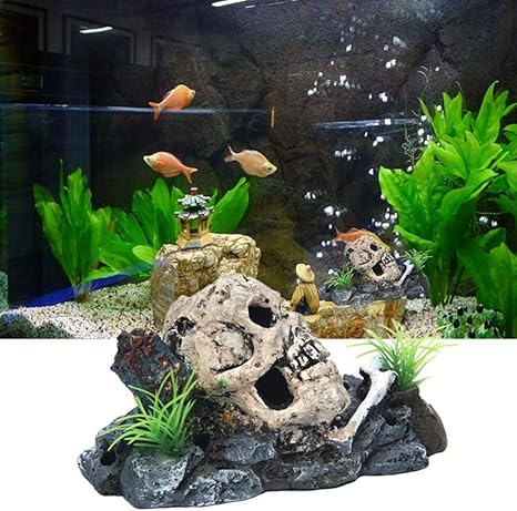 Popetpop Aquarium Decor Resin Emulational Skull Ornament Reptile