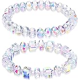 YUXIANLB 2PCS Beaded Stretch Bracelet Set for Women Austrian Crystal Stretch Bracelets Rainbow Aurora Borealis Jewelry Rainbow Reflective Crystal Chain for Birthdays Valentines Retirements