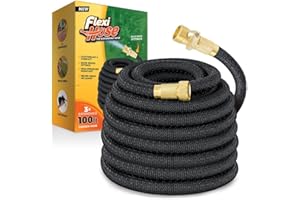 Flexi Hose Lightweight Expandable Garden Hose, 100FT -Retractable Garden Hose, Water Hose - No-Kink Flexibility, 3/4 Inch Solid Brass Fittings and Double Latex Core