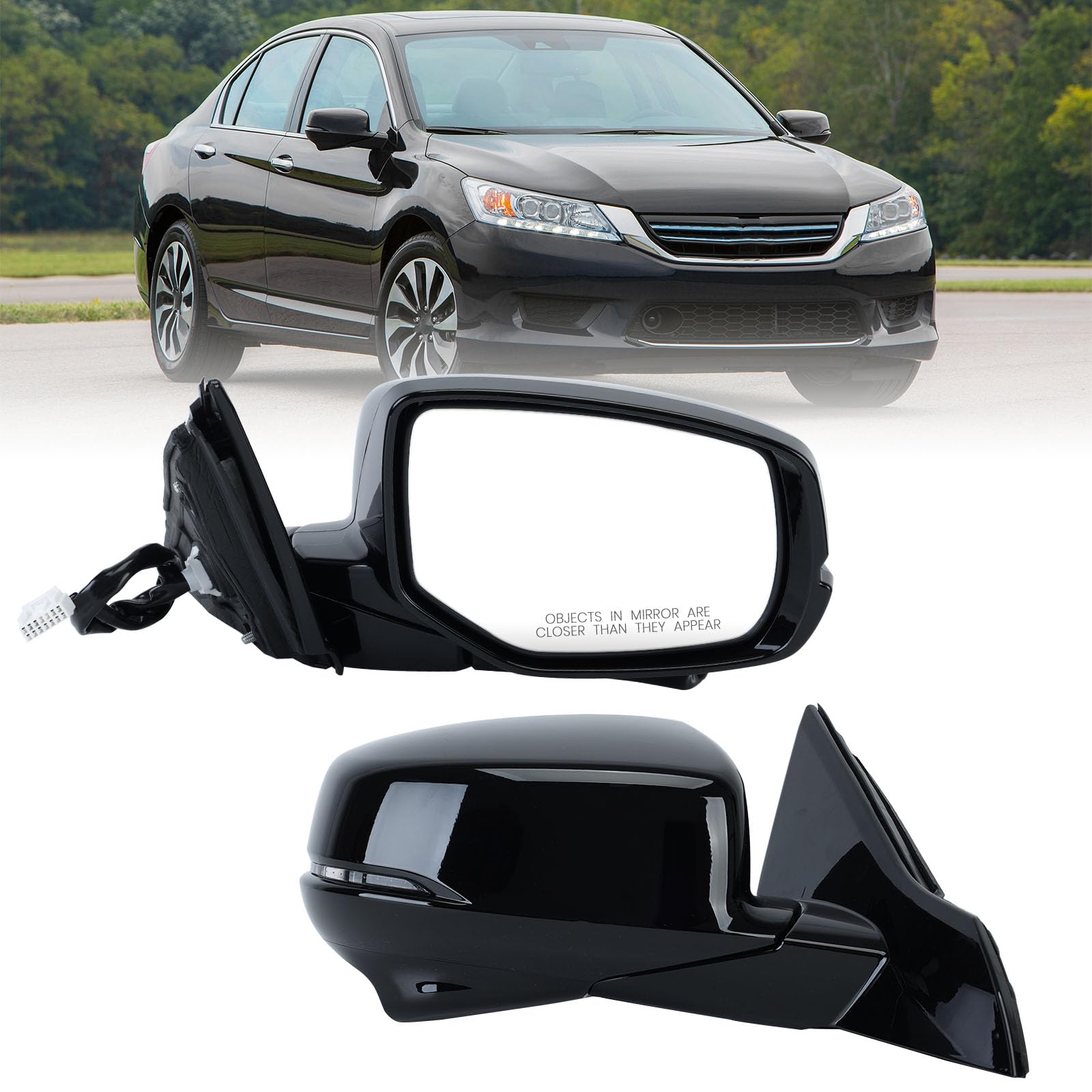 Photo 1 of Passenger Side Mirror Compatible with Honda Accord Sedan 2013-2015 with Camera Power Glass Heated with Turn Signal Manual Folding Right Door Mirrors Replaces #76200T2GA42ZC 12 Pins (Black)