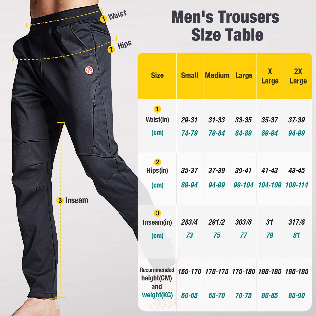 Souke Sports Winter Herren Fahrradhose Lange Thermo Outdoorhose mit Fleecefutter - Winddicht -Atmungsaktiv-Wasserabweisend Softshellhose 7