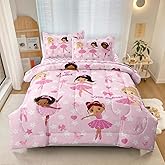 SIRDO Twin Bedding Set for Girls Kids 5 Pieces Comforter Sets Bed in a Bag Pink Floral Ballerina Bedding Comforter Sheet Set Cute Bedroom Decor