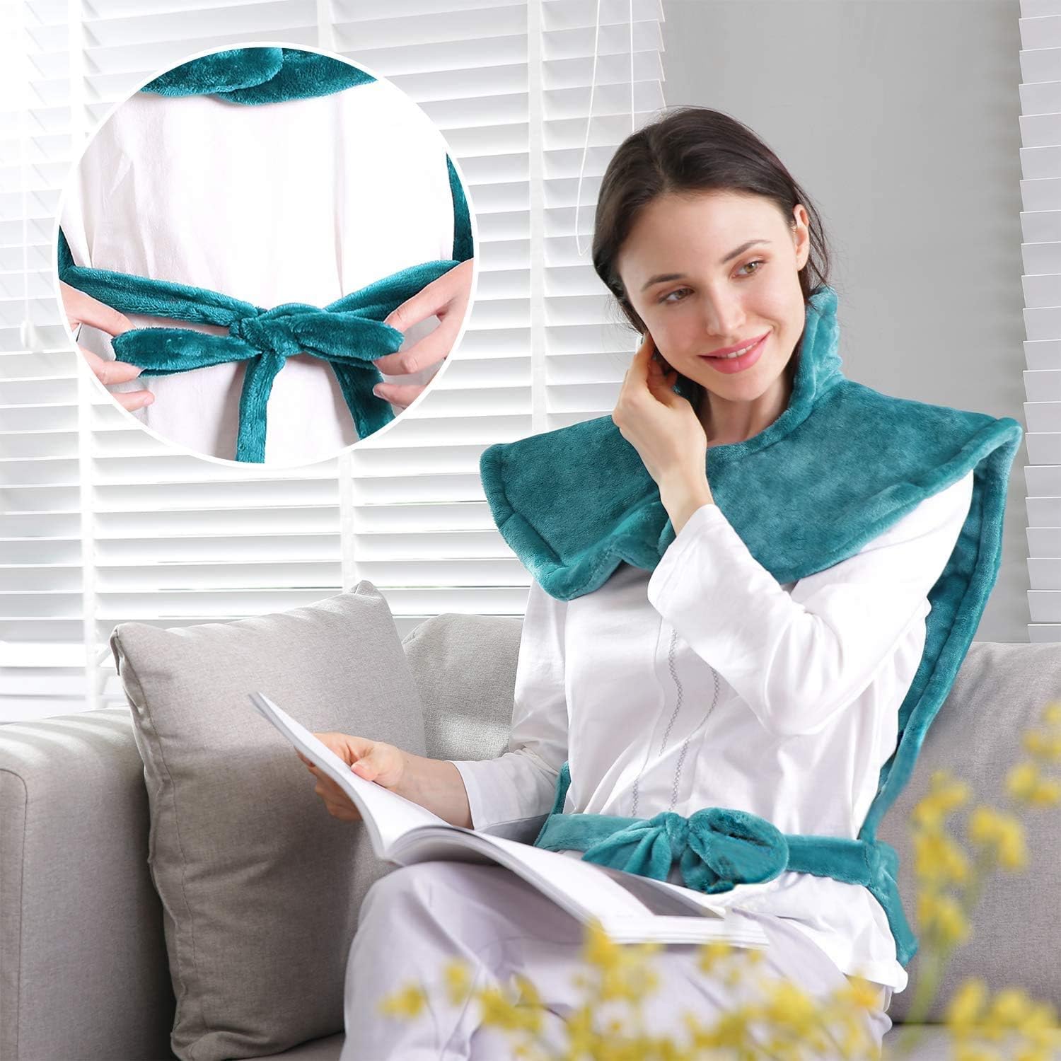 Large Heating Pad for Back and Shoulder Pain, 24"x33" Heat Wrap with Fast-Heating and 5 Heat Settings for Sport Sorness and Cramps Relief, Auto Shut Off Available-Lake Green: Health & Personal Care