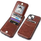 KIHUWEY Compatible with iPhone 15 Case Wallet with Credit Card Holder, Flip Premium Leather Magnetic Clasp Kickstand Heavy Duty Protective Cover for iPhone 15 6.1 Inch (Brown)