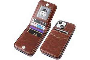 KIHUWEY Compatible with iPhone 15 Case Wallet with Credit Card Holder, Flip Premium Leather Magnetic Clasp Kickstand Heavy Duty Protective Cover for iPhone 15 6.1 Inch (Brown)
