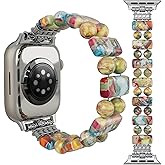 Boho Natural Stone Bracelet Compatible with Apple Watch Band 38mm 40mm 41mm Handmade Beaded Rainbow Imperial Jasper Stones for iWatch Straps Replacement (Red Blue Green38/silver/M)