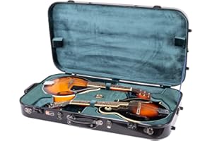 Crossrock Fiberglass Double Mandolin Case – Oblong for A & F-Style (Holds Two Instruments) | Black Gloss Finish, TSA Lock, Backpack Straps – Pro Travel Series