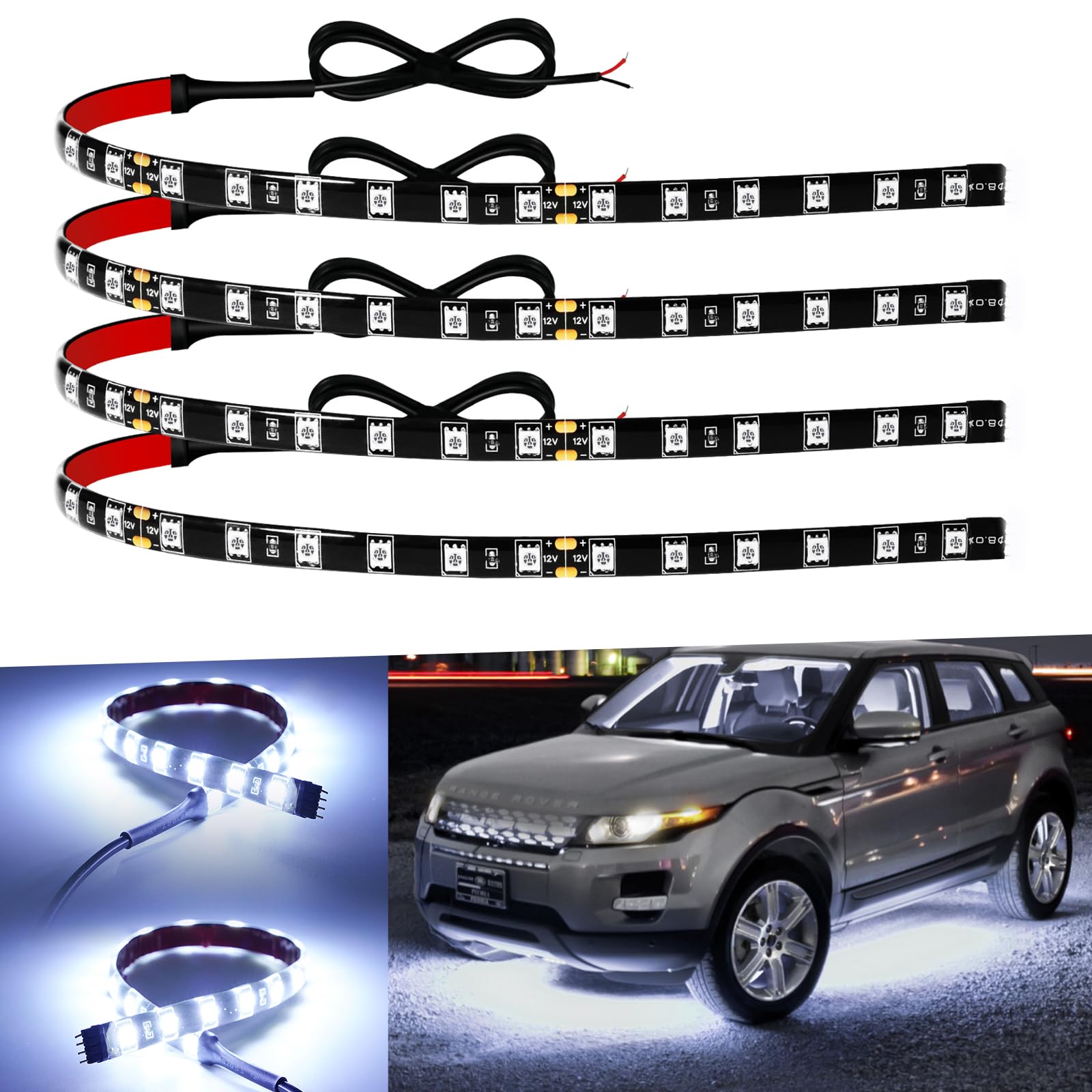 Photo 1 of 12v led Strip Lights 12" Connectable White Led Light Strips for Cars Motorcycle Golf Cart Boat Marine Waterproof 12V Led Light Strip, 4Pack