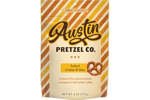 AUSTIN PRETZEL CO. Salted Crème Brûlée Pretzels – 6 Oz Sweet & Salty Toffee Bite-Sized Snacks Packed with Rich Custard Flavor & Caramelized Toffee Coating – Crunchy, Snacky, Perfect for Anytime Snacking