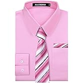 A&J DESIGN Boys Dress Shirt Kid Long Sleeve Formal Uniform School Oxford Button Up Shirt with Tie and Handkerchief
