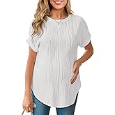 FMEYOA Womens Maternity Shirts Casual Textured Short Sleeve Crew Neck Spring Summer Pregnancy Tops S-XXL