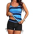 Yonique Women's Tankini Swimsuit - Two Piece Bathing Suits with Shorts Tummy Control Swimwear