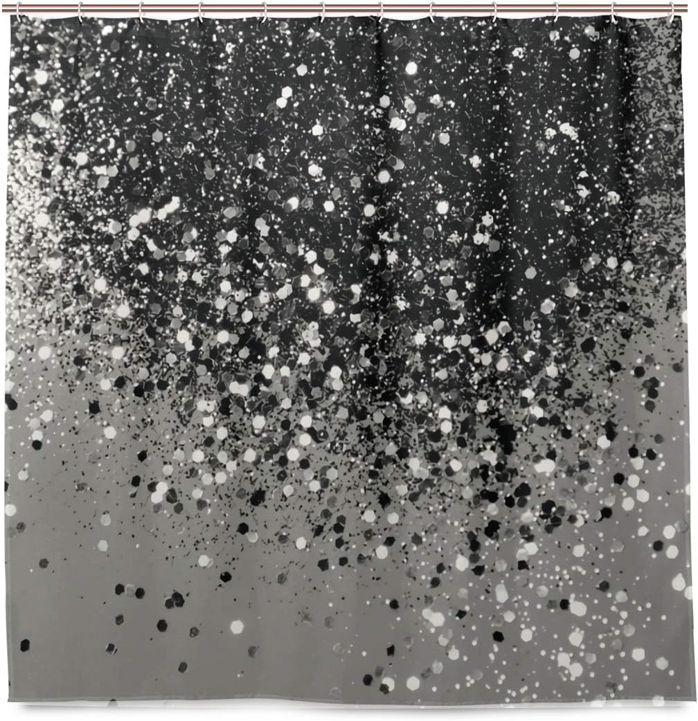Silver Gray Glitter Polyester Shower Curtain For Bathroom Print Set With Rust Proof Grommets 72X72inch