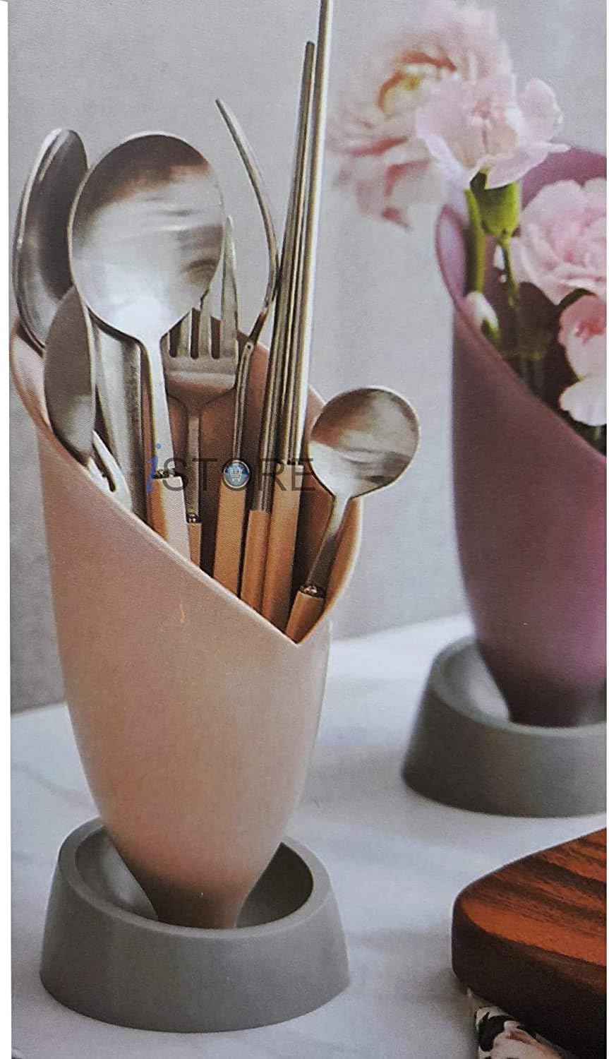 PARVY Decorative Cutlery Rack Holder, Self Draining Utensil Storage Container, Plastic Spoon