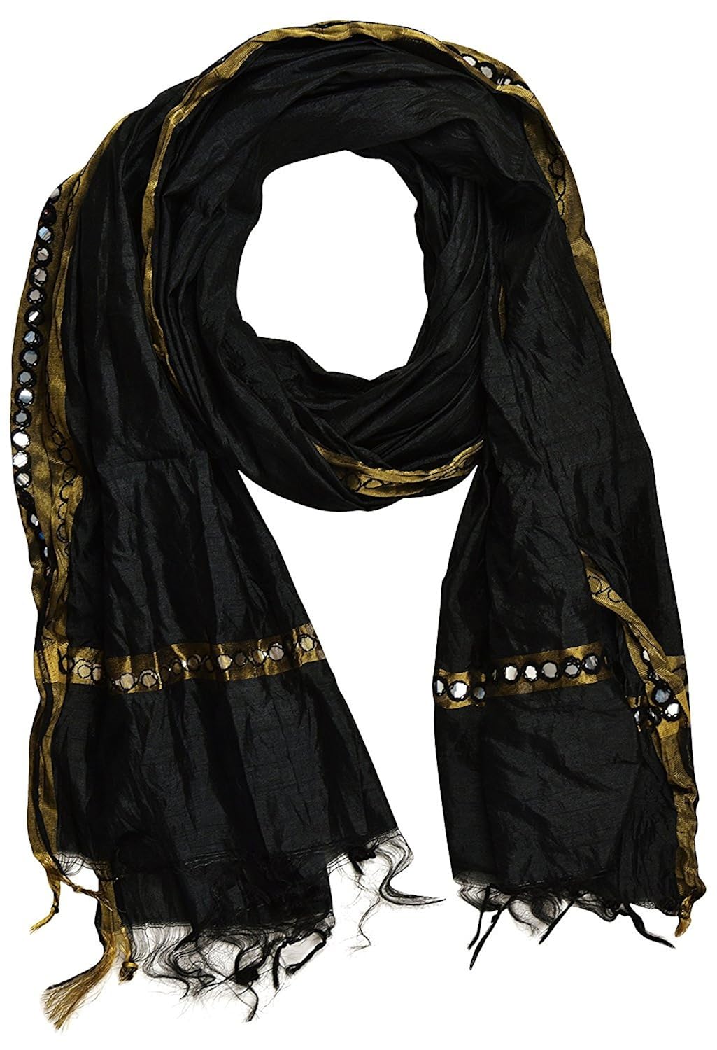 youthquake women's silk dupatta with golden border & plastic mirror work