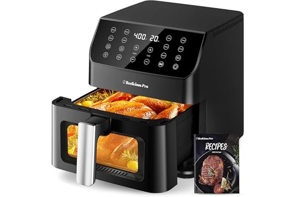 Beelicious® 5.8QT Large Air Fryer, 12-in-1 Digital Airfryer with Clear Window, 40+ Recipes, Flavor-Lock Tech, Shake Reminder,