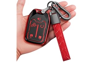 Sindeda for Chevrolet Key Fob Cover with Keychain Soft Full Protection Key Shell Key Case Compatible with GMC Suburban Tahoe Silverado Terrain Yukon Sierra 1500 2500 3500 HD Chevy (Red, 5 Button)