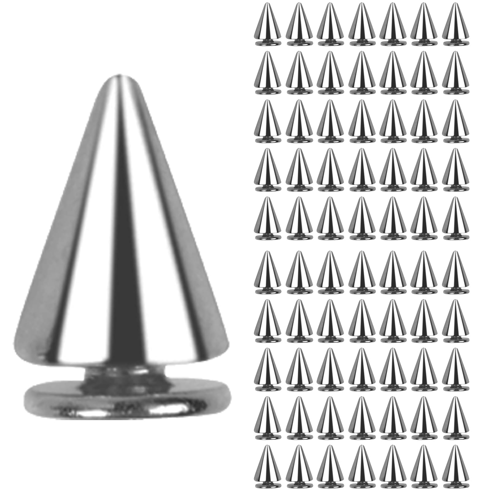 JIKEXINGMENG Durable 100-Piece Cone Spike Rivets Set with Screws - 7x10mm Silver Studs for Trendy DIY Projects: Leather Bags, Clothes & Shoes