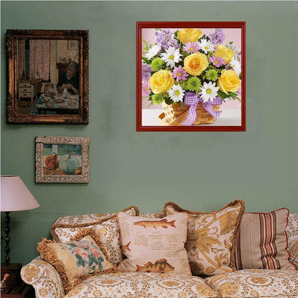 LANSUER DIY 5D Diamond Painting by Number Kits for Adults,Full Round Drill Crystal Rhinestone Embroidery Paintings Art Craft Yellow Rose 11.8x11.8in - Image 5