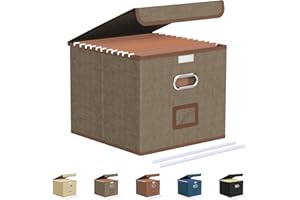 Oterri File Organizer Box,File Box,Small File Cabinet for Letter Folders,Light Brown Portable Filing Box,Collapsible File Organizer Box for Office/Decor/Home-1 Pack - without Folders