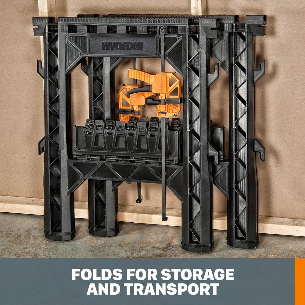 WORX Clamping Sawhorse Pair with Bar Clamps, Built-in Shelf and Cord Hooks – WX065 - - 