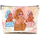 Givotin Cute Makeup Bag for Purse Canvas Waterproof Funny Cosmetic Bags for Women Zipper Travel Toiletry Pouch-Fashion Clipart African American Makeup Bags