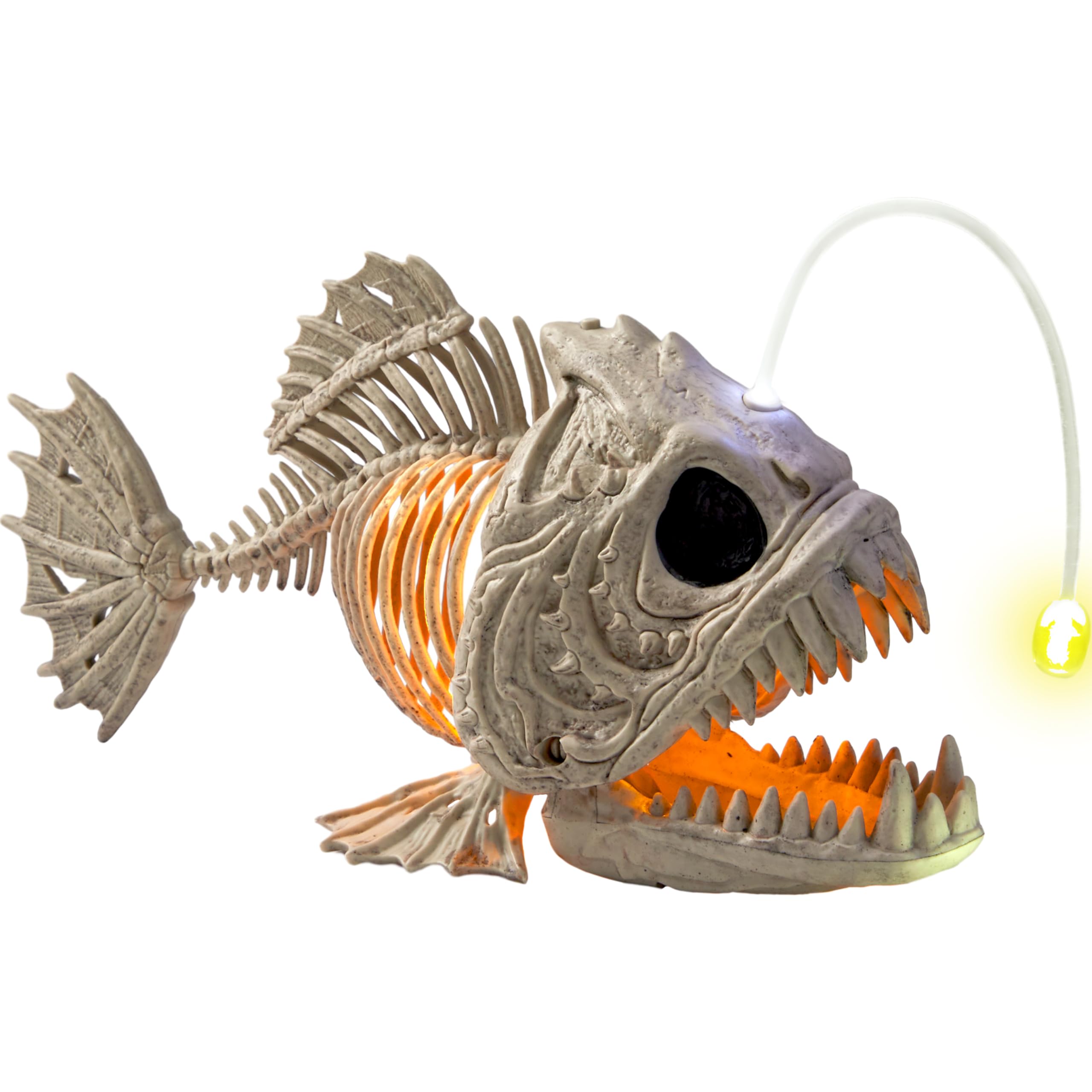 Photo 1 of JOYIN Halloween Skeleton Lantern Fish with LED Eye Plastic Bones for Halloween Decoration Party Photo Prop, Graveyard Decor, Indoor Outdoor Spooky Scene(10.2” *5.5” *3”)