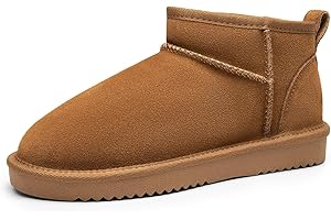DREAM PAIRS Ankle Winter Mini Boots for Women Genuine Suede Faux Fur Lining Water Resistant Warm Snow Boots Slip On Memory Foam Comfort Booties FuzzyClassic