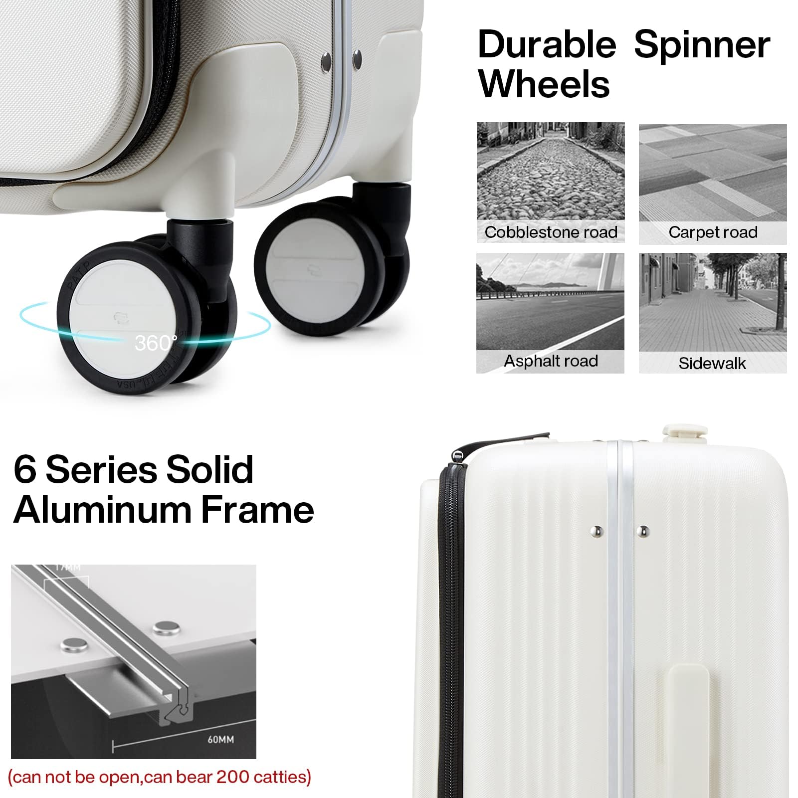 Hanke Grace Hard Shell Suitcases with Wheels,20 Inch Carry On Luggage Airline Approved with Aluminum Frame, Travel suitcase with Front Pocket Travel Luggage for Short Business Trips, Smoke White.