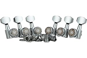 Eddaray Guitar Locking Tuners (3R + 3L) – 1:18 Gear Ratio Lock String Tuning Key Pegs Machine Heads Set with Hexagonal Shaped Knob Replacement, (E-107SP, Chrome)
